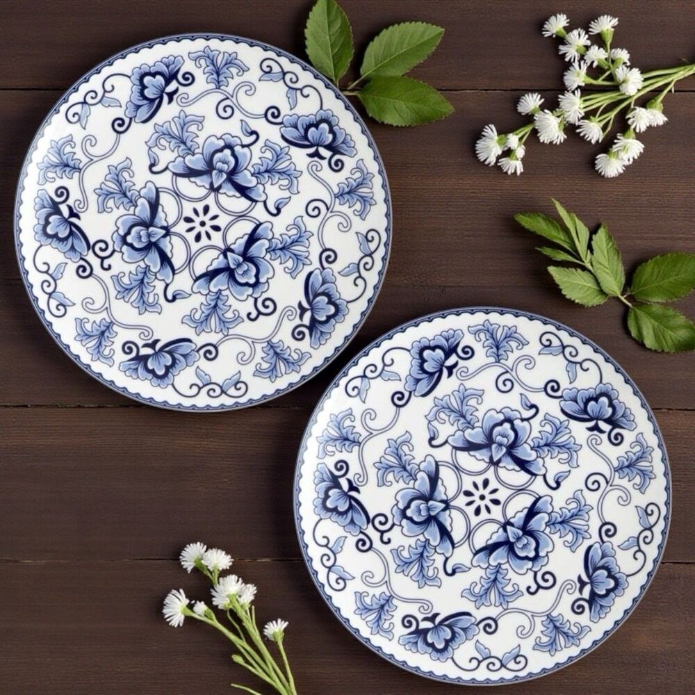 Set of 2 Fortessa Fortaluxe 6” Indigo Floral Bread & Butter Plates - MINT